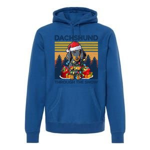 Merry Christmas Dachshund Dog Through The Snow Cute Gift Premium Hoodie