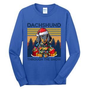 Merry Christmas Dachshund Dog Through The Snow Cute Gift Tall Long Sleeve T-Shirt