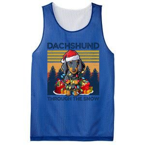 Merry Christmas Dachshund Dog Through The Snow Cute Gift Mesh Reversible Basketball Jersey Tank