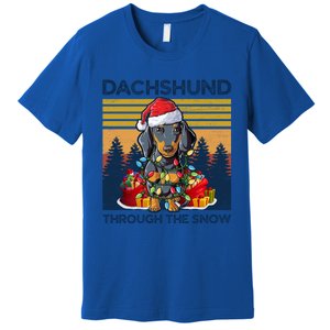 Merry Christmas Dachshund Dog Through The Snow Cute Gift Premium T-Shirt