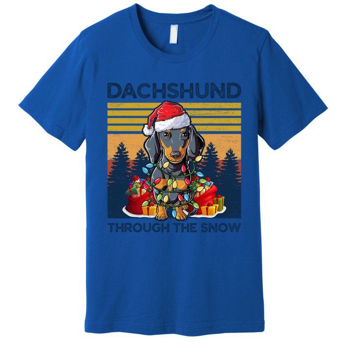 Merry Christmas Dachshund Dog Through The Snow Cute Gift Premium T-Shirt