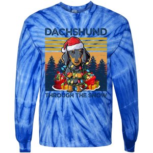 Merry Christmas Dachshund Dog Through The Snow Cute Gift Tie-Dye Long Sleeve Shirt