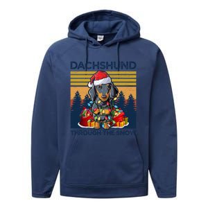 Merry Christmas Dachshund Dog Through The Snow Cute Gift Performance Fleece Hoodie