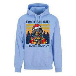 Merry Christmas Dachshund Dog Through The Snow Cute Gift Unisex Surf Hoodie