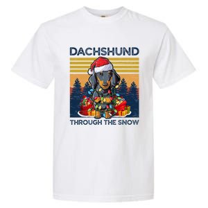 Merry Christmas Dachshund Dog Through The Snow Cute Gift Garment-Dyed Heavyweight T-Shirt