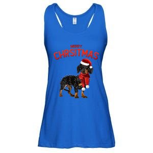 Merry Christmas Dachshund Dogs With Tree Christmas Lights Cute Gift Ladies Essential Flowy Tank