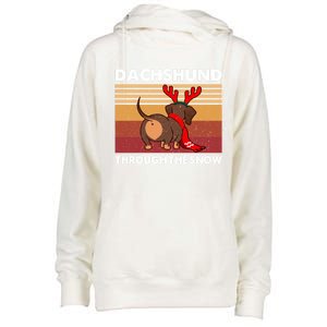 Merry Christmas Dachshund Dog Through The Snow Cool Gift Womens Funnel Neck Pullover Hood