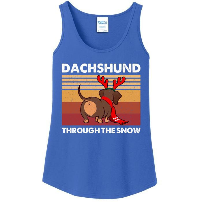 Merry Christmas Dachshund Dog Through The Snow Cool Gift Ladies Essential Tank