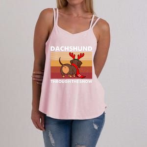 Merry Christmas Dachshund Dog Through The Snow Cool Gift Women's Strappy Tank