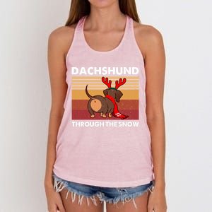 Merry Christmas Dachshund Dog Through The Snow Cool Gift Women's Knotted Racerback Tank