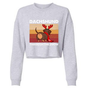 Merry Christmas Dachshund Dog Through The Snow Cool Gift Cropped Pullover Crew