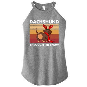 Merry Christmas Dachshund Dog Through The Snow Cool Gift Women's Perfect Tri Rocker Tank