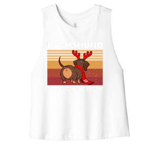 Merry Christmas Dachshund Dog Through The Snow Cool Gift Women's Racerback Cropped Tank