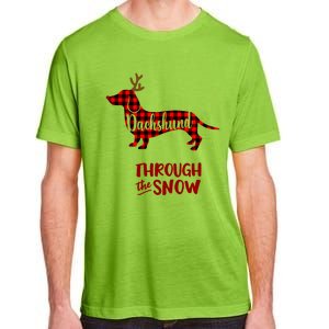 Merry Christmas Dachshund Dog Through The Snow Red Plaid Gift Adult ChromaSoft Performance T-Shirt