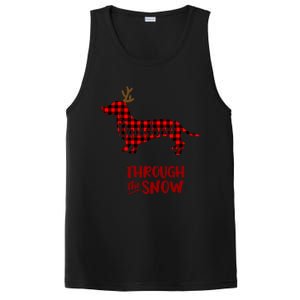 Merry Christmas Dachshund Dog Through The Snow Red Plaid Gift PosiCharge Competitor Tank