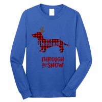 Merry Christmas Dachshund Dog Through The Snow Red Plaid Gift Long Sleeve Shirt