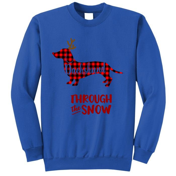 Merry Christmas Dachshund Dog Through The Snow Red Plaid Gift Sweatshirt