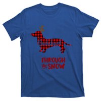 Merry Christmas Dachshund Dog Through The Snow Red Plaid Gift T-Shirt