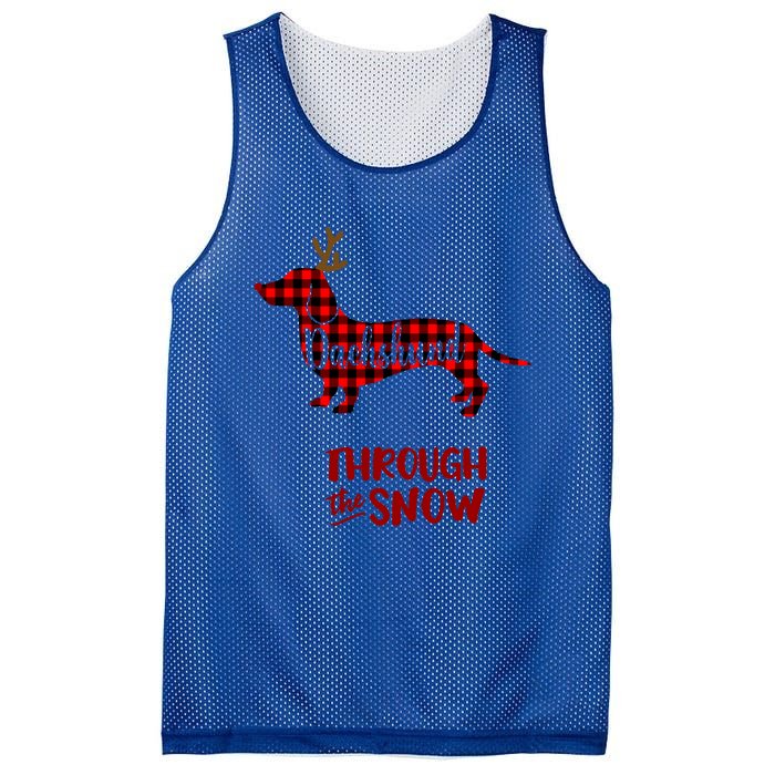 Merry Christmas Dachshund Dog Through The Snow Red Plaid Gift Mesh Reversible Basketball Jersey Tank