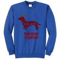 Merry Christmas Dachshund Dog Through The Snow Red Plaid Gift Tall Sweatshirt