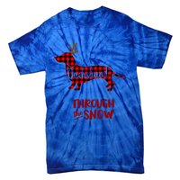 Merry Christmas Dachshund Dog Through The Snow Red Plaid Gift Tie-Dye T-Shirt