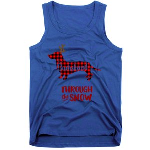 Merry Christmas Dachshund Dog Through The Snow Red Plaid Gift Tank Top