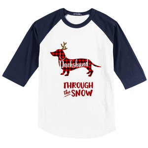 Merry Christmas Dachshund Dog Through The Snow Red Plaid Gift Baseball Sleeve Shirt