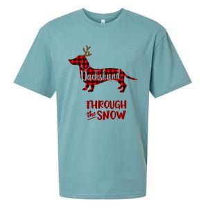 Merry Christmas Dachshund Dog Through The Snow Red Plaid Gift Sueded Cloud Jersey T-Shirt