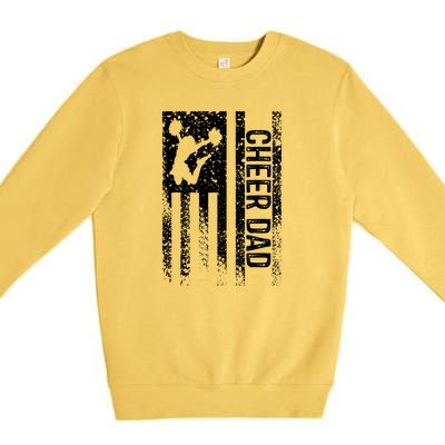 Mens Cheer Dad Vintage American Flag Father Cheerleader Squad Premium Crewneck Sweatshirt