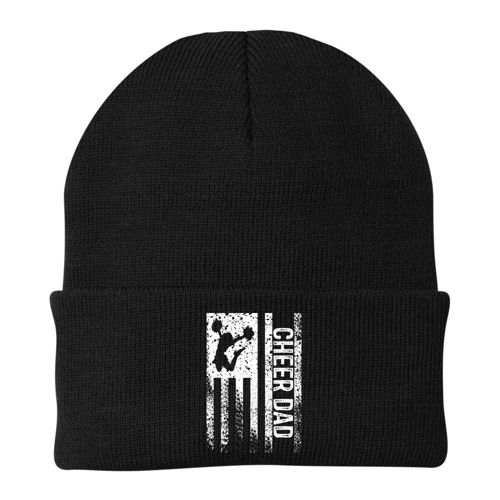 Mens Cheer Dad Vintage American Flag Father Cheerleader Squad Beanie