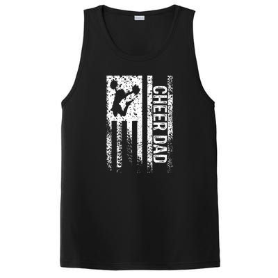 Mens Cheer Dad Vintage American Flag Father Cheerleader Squad PosiCharge Competitor Tank