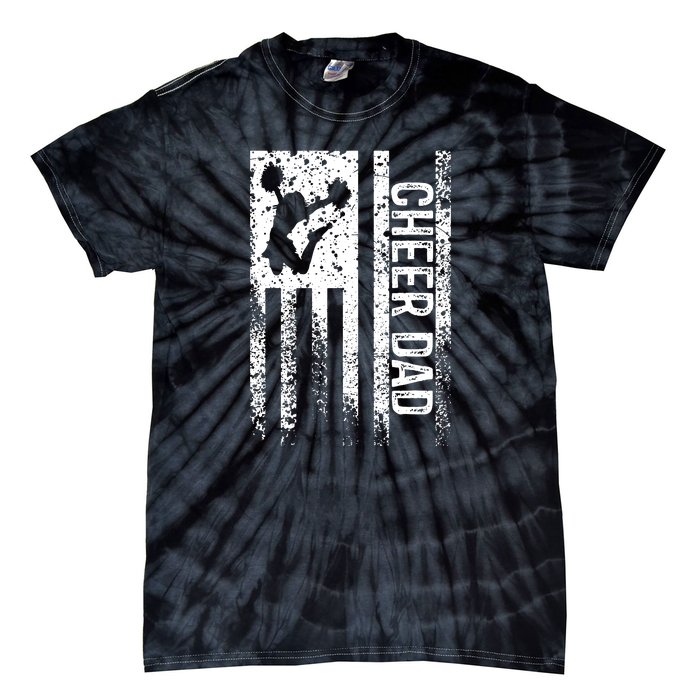 Mens Cheer Dad Vintage American Flag Father Cheerleader Squad Tie-Dye T-Shirt