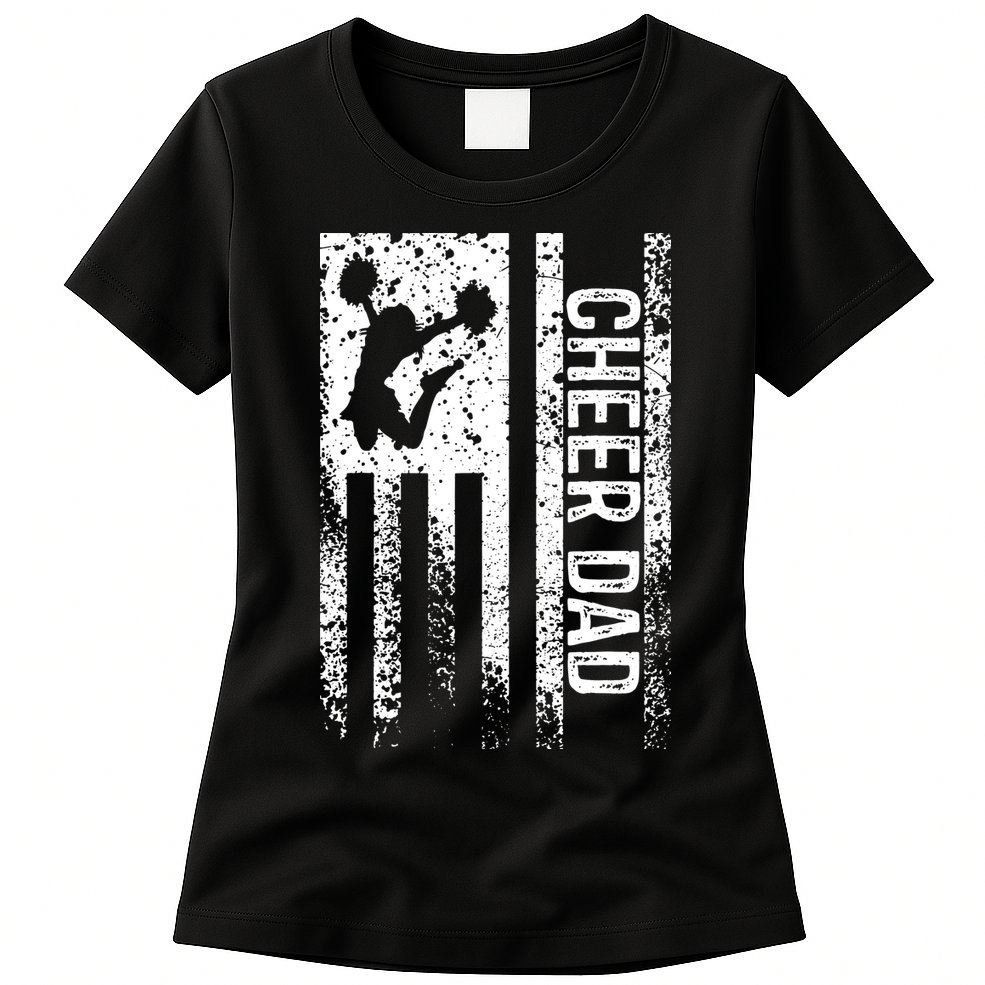Mens Cheer Dad Vintage American Flag Father Cheerleader Squad Womens T-Shirt