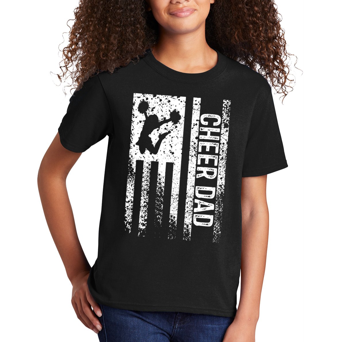 Mens Cheer Dad Vintage American Flag Father Cheerleader Squad Kids T-Shirt