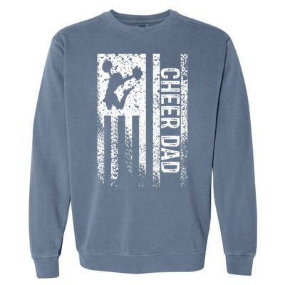 Mens Cheer Dad Vintage American Flag Father Cheerleader Squad Garment-Dyed Sweatshirt