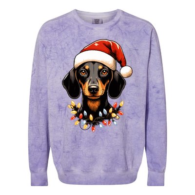 Merry Christmas Dachshund Santa Hat Lights Xmas Great Gift Colorblast Crewneck Sweatshirt