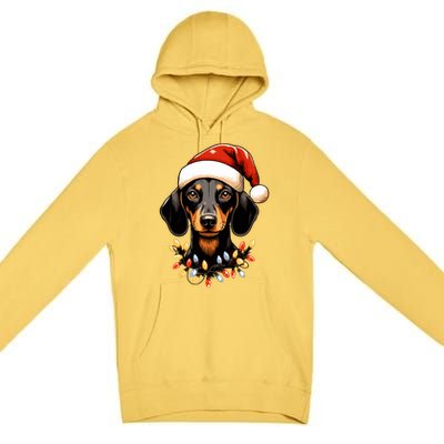 Merry Christmas Dachshund Santa Hat Lights Xmas Great Gift Premium Pullover Hoodie