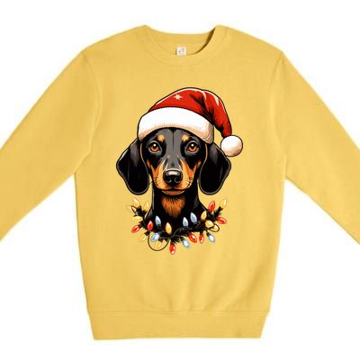 Merry Christmas Dachshund Santa Hat Lights Xmas Great Gift Premium Crewneck Sweatshirt