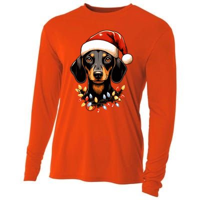 Merry Christmas Dachshund Santa Hat Lights Xmas Great Gift Cooling Performance Long Sleeve Crew