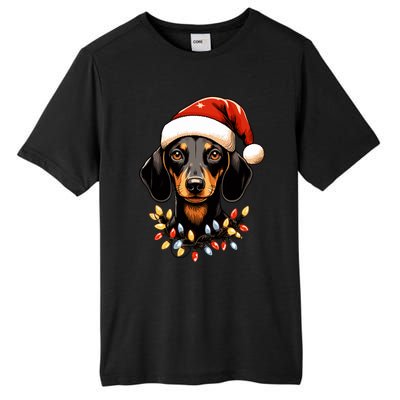 Merry Christmas Dachshund Santa Hat Lights Xmas Great Gift Tall Fusion ChromaSoft Performance T-Shirt