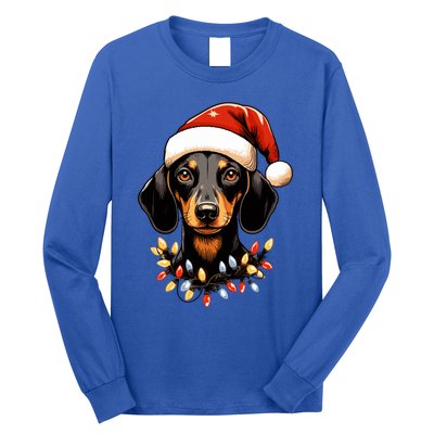 Merry Christmas Dachshund Santa Hat Lights Xmas Great Gift Long Sleeve Shirt