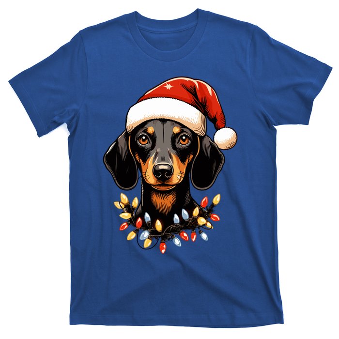 Merry Christmas Dachshund Santa Hat Lights Xmas Great Gift T-Shirt