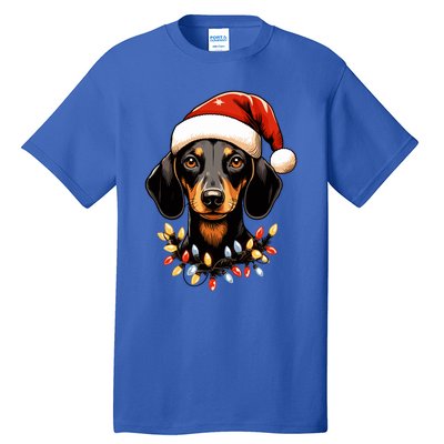 Merry Christmas Dachshund Santa Hat Lights Xmas Great Gift Tall T-Shirt