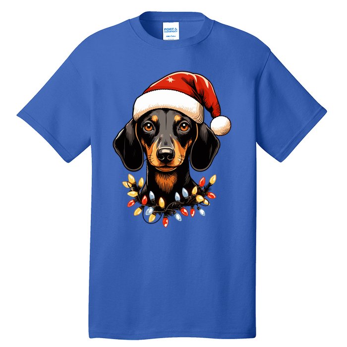 Merry Christmas Dachshund Santa Hat Lights Xmas Great Gift Tall T-Shirt