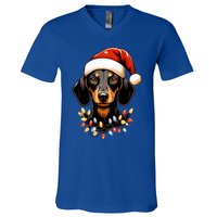 Merry Christmas Dachshund Santa Hat Lights Xmas Great Gift V-Neck T-Shirt