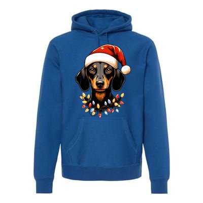 Merry Christmas Dachshund Santa Hat Lights Xmas Great Gift Premium Hoodie