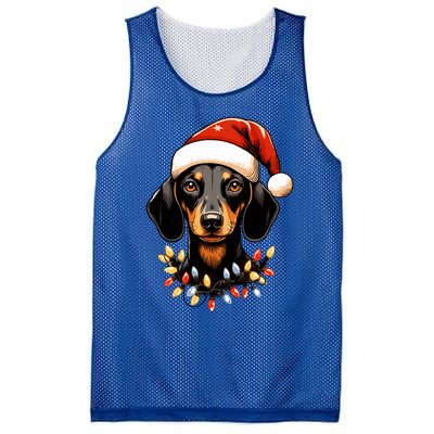 Merry Christmas Dachshund Santa Hat Lights Xmas Great Gift Mesh Reversible Basketball Jersey Tank