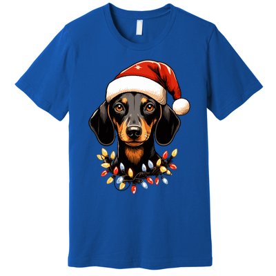 Merry Christmas Dachshund Santa Hat Lights Xmas Great Gift Premium T-Shirt