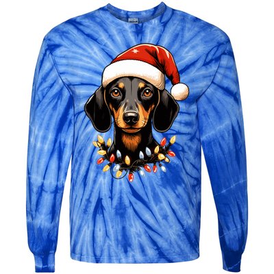 Merry Christmas Dachshund Santa Hat Lights Xmas Great Gift Tie-Dye Long Sleeve Shirt