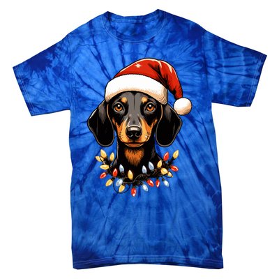 Merry Christmas Dachshund Santa Hat Lights Xmas Great Gift Tie-Dye T-Shirt